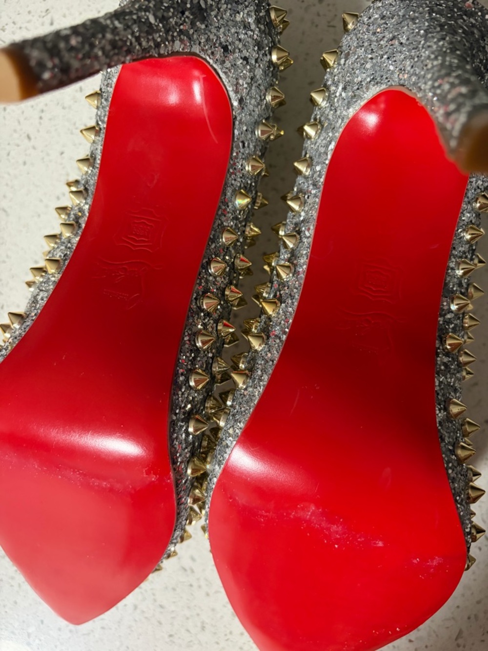 Christian Louboutin Silver & Gold Stud Pointed Heels - Picture 3 of 5
